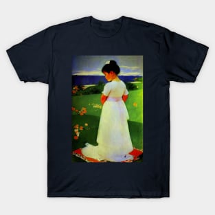 Portrait of Vintage Style Girl on Picnic T-Shirt